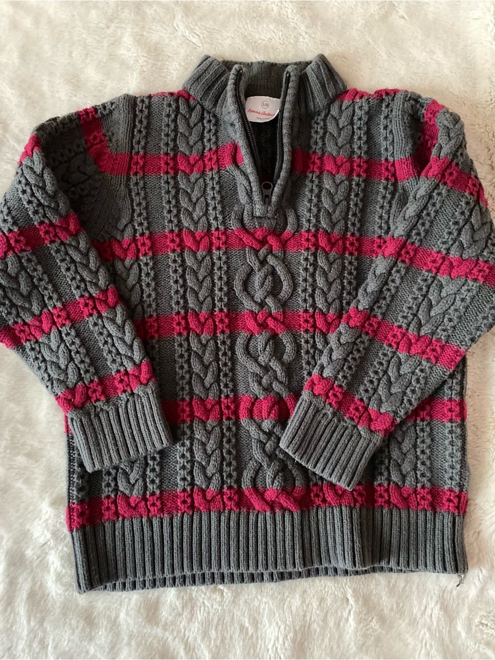 Hanna Andersson boys cable knit quarter-zip wool/cotton sweater